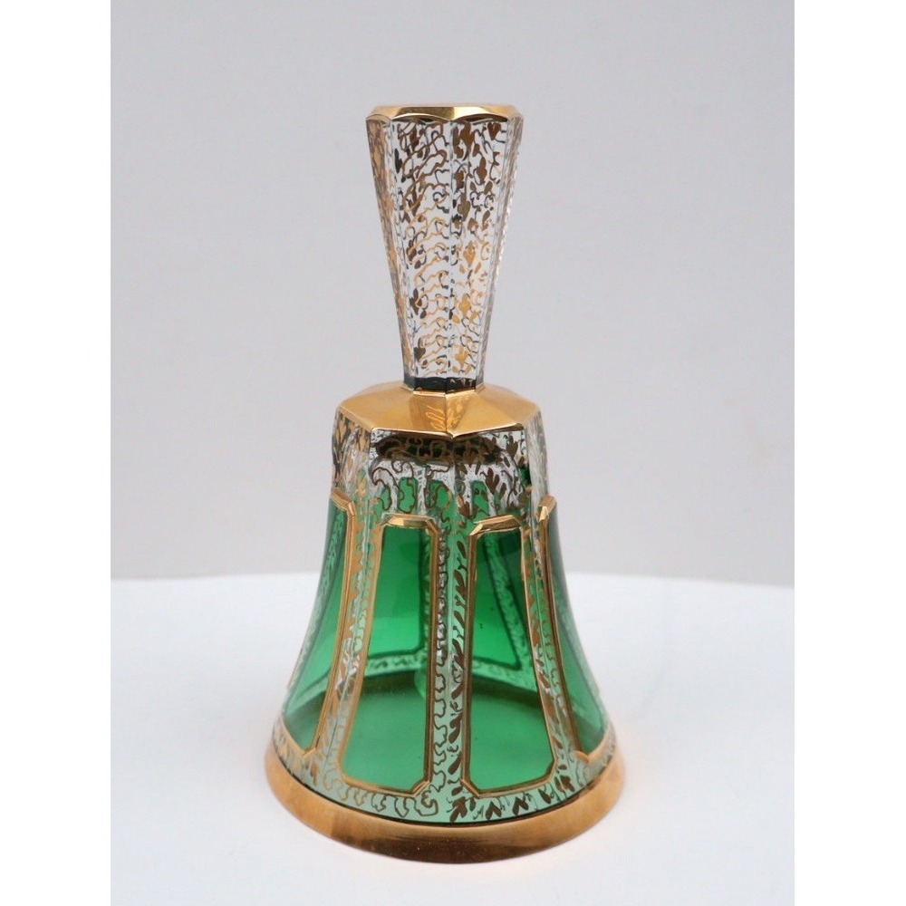 Moser Bohemian Glass Czechoslovakia Emerald Gold Gilt 5 1/2" Dinner Bell